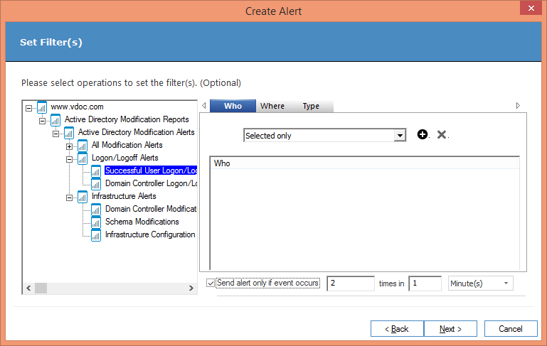 Figure 5: Create Alert with Filters