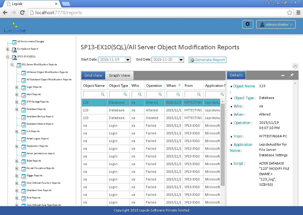 Figure 8: Sample Audit Report in Web Console