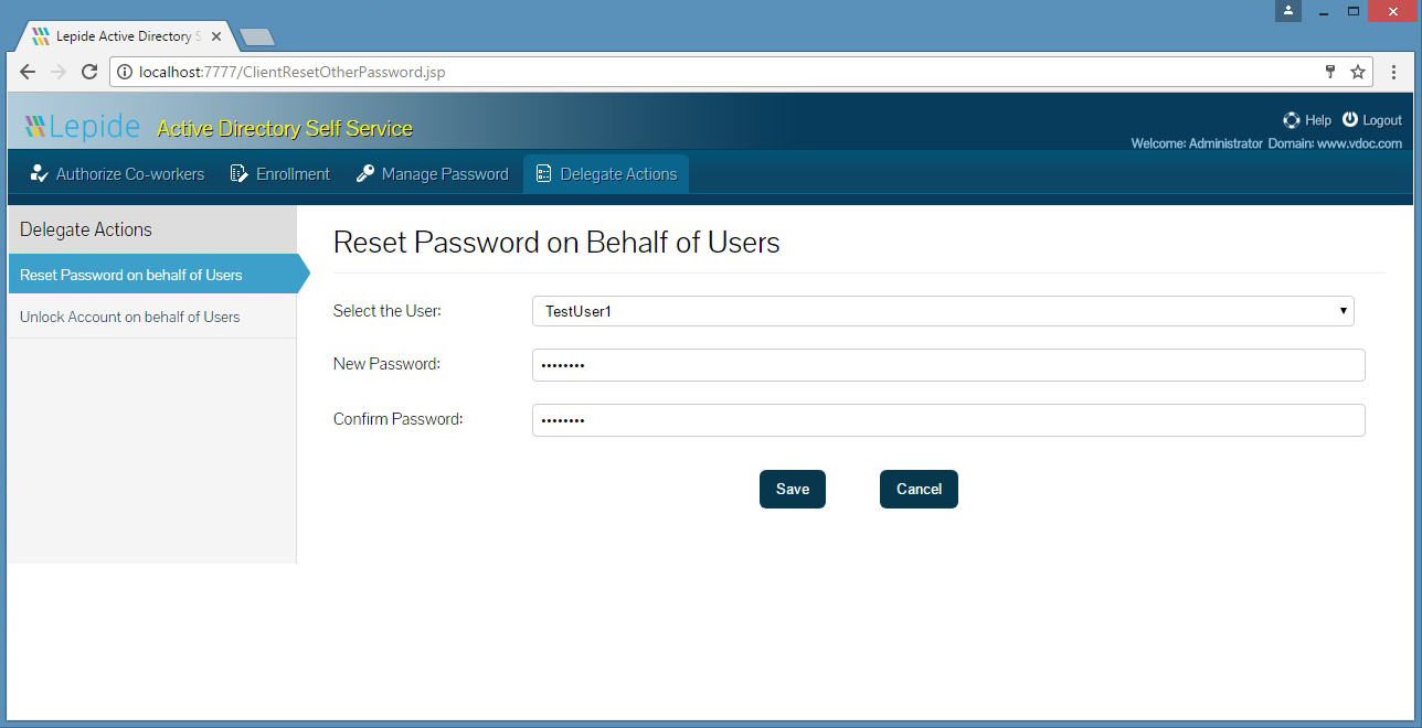 Resetting a password on behalf of a user