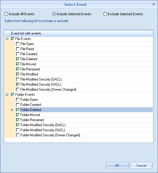 Figure 3: Selecting events and applying filter to search specific information