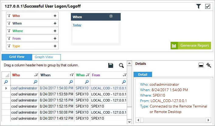 Successful User Logon Logoff report