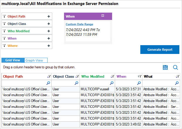 Exchange Server permissions changes