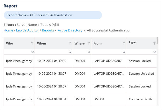 All successful logons report from Lepide