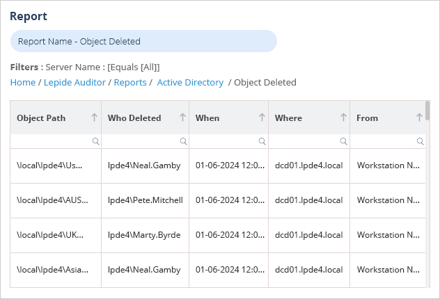 Object Deleted Report