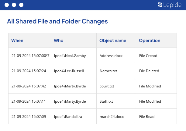 The Lepide File and Folder Changes Report