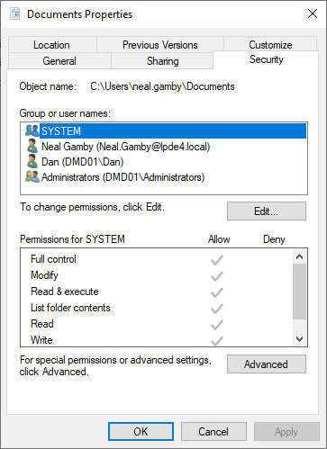 Property sheet of the folder