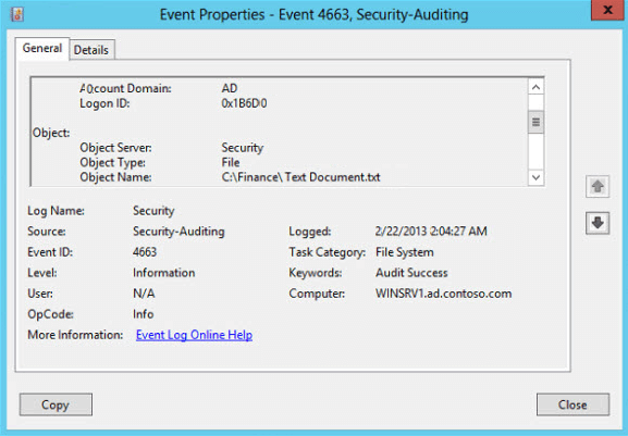 File access event in event viewer