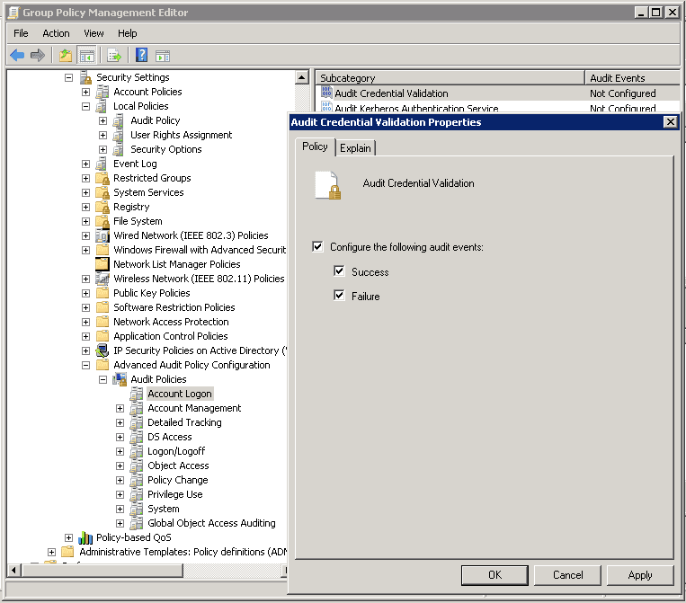 configuring advanced audit policy