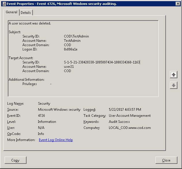 event properties