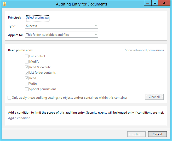 Auditing Entry for Documents dialog box