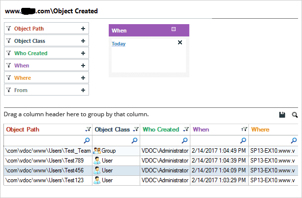 Object Created Report - screenshot