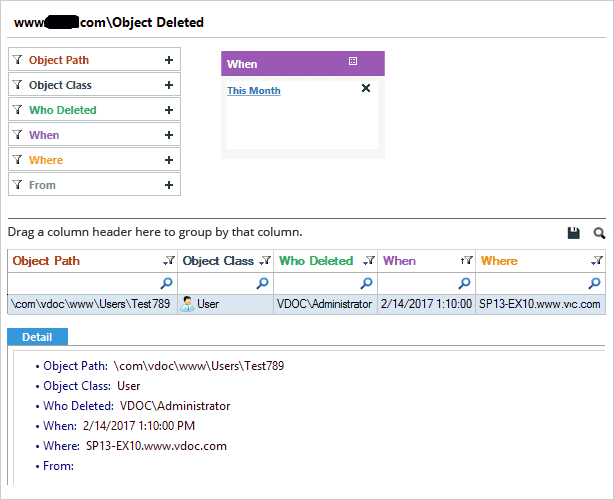Object Deleted Report - screenshot