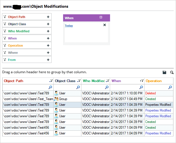 Object Modifications Report - screenshot