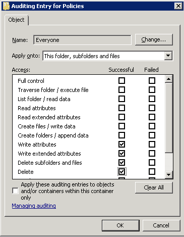 Auditing Entry for Policies window