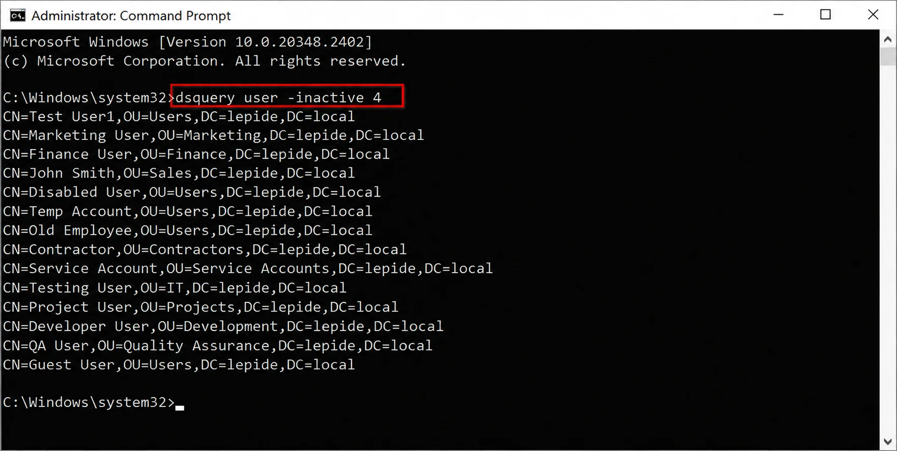 Command Prompt to get inactive user account