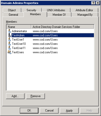 Domain Admins properties