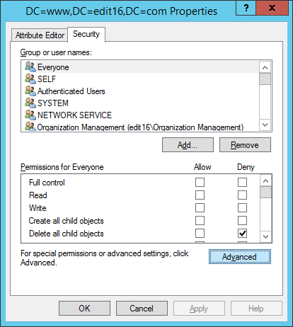 Security tab in Properties