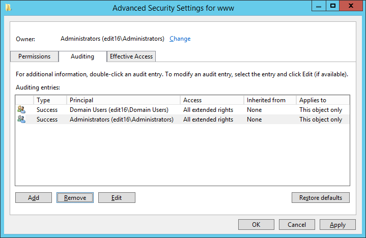 Advanced Security Settings window