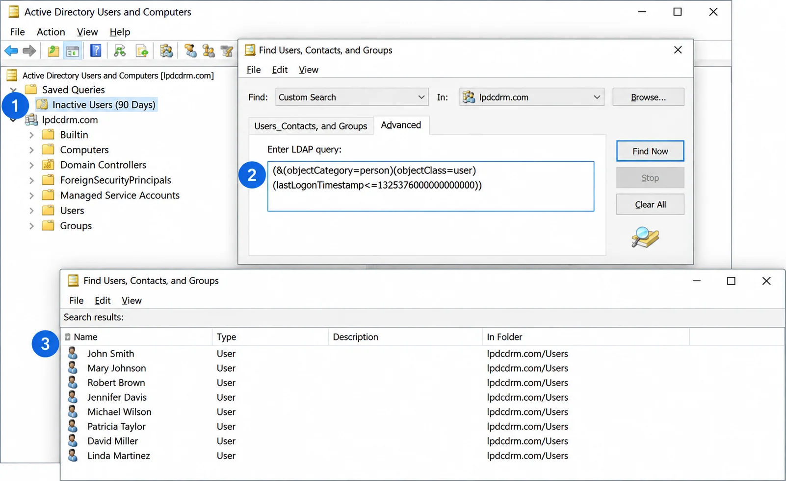 Finding inactive AD user accounts using ADUC