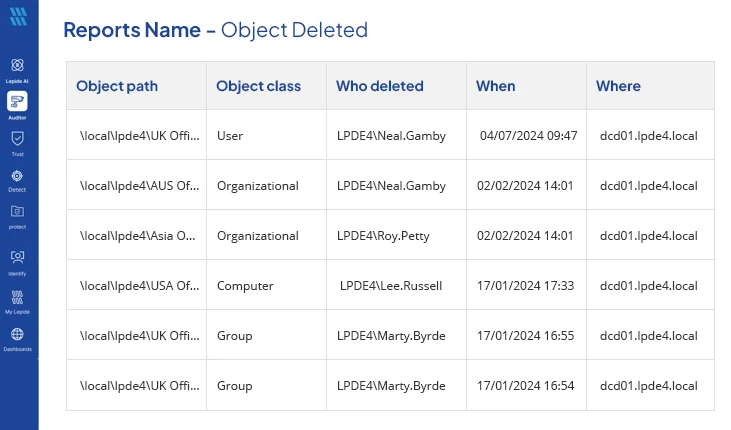 Object Deleted Report - screenshot