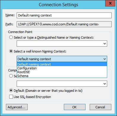 Connection Settings for ADSI Edit