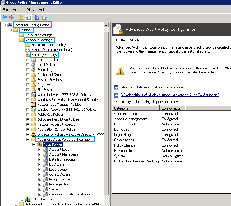 Advanced Audit Policy Configuration