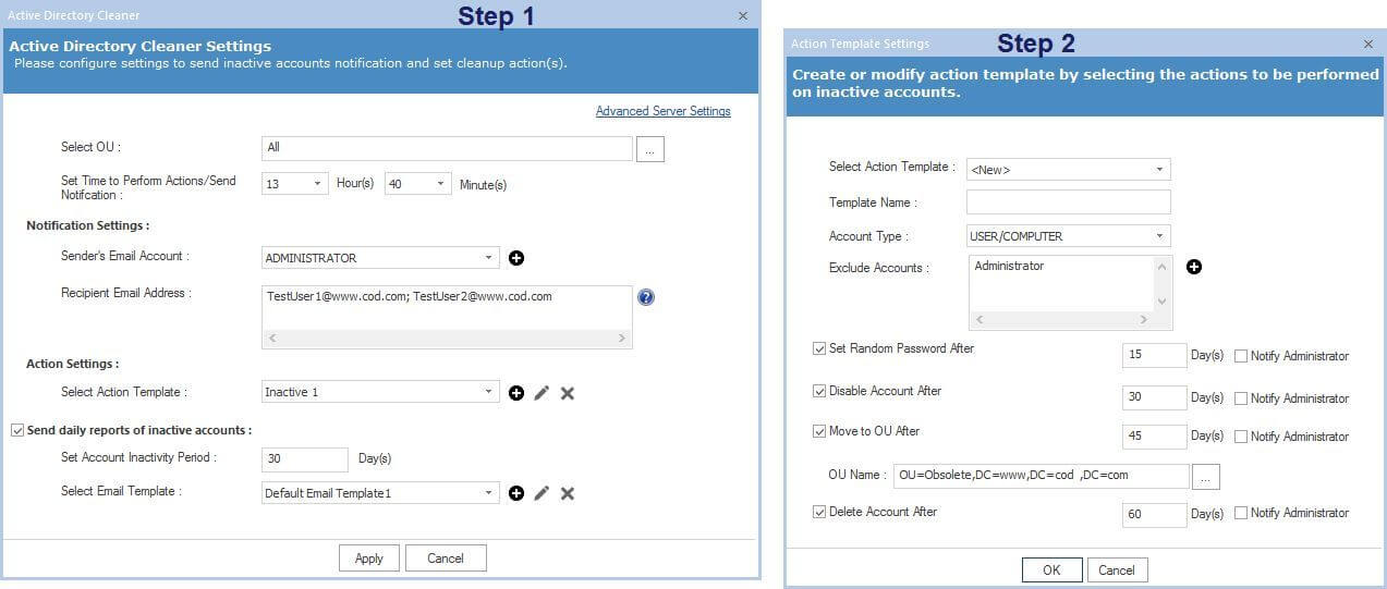 AD cleaner settings