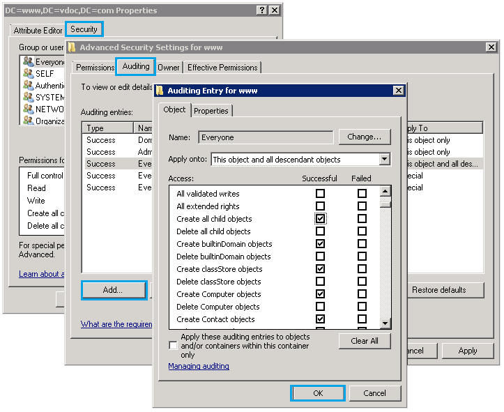 Auditing Entry Window