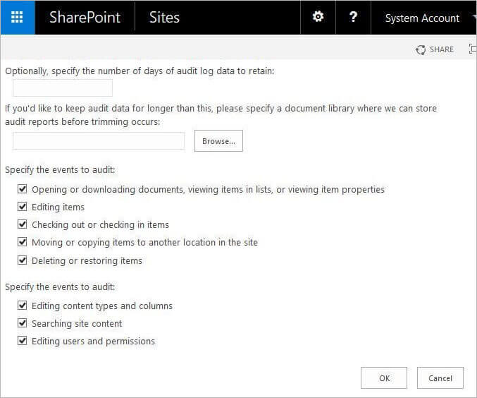 Configure Audit Settings page