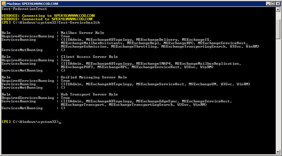 Checking Status of Exchange Services at Management Shell