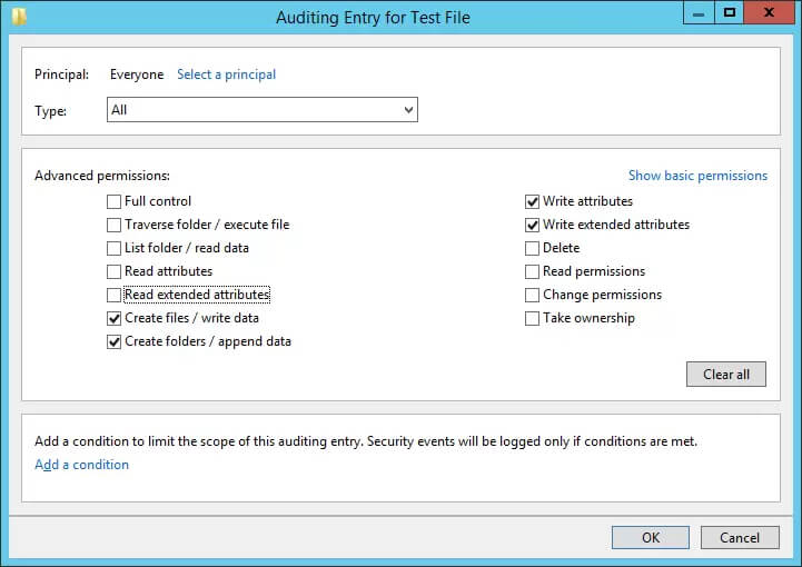 Configuring auditing entry