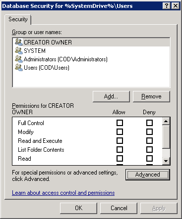 Database security window