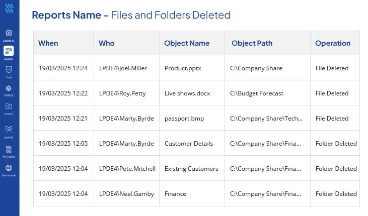 File and Folder deletion report - screenshot