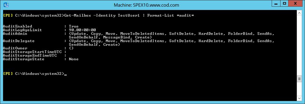 Check Mailbox Auditing for TestUser1