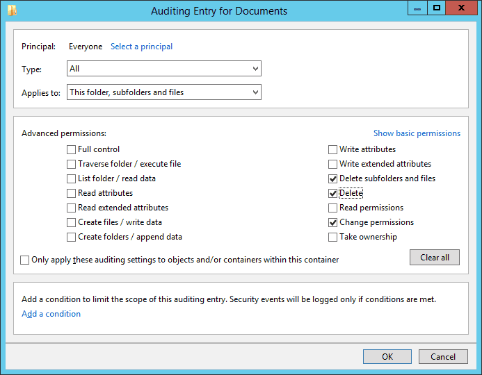 Configuring auditing entry