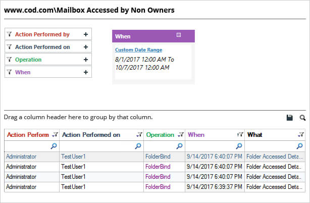 Modifications in Exchange Server Report - screenshot