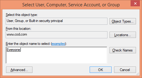 Select user... window
