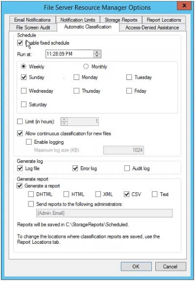 file server resource manager options