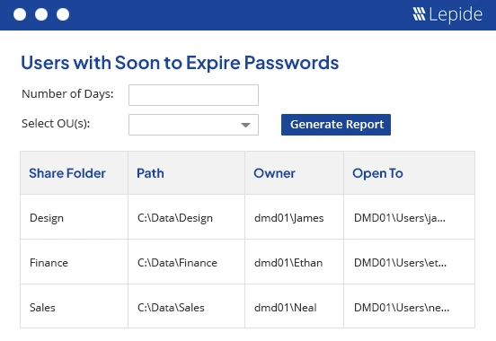 Soon to expire password report