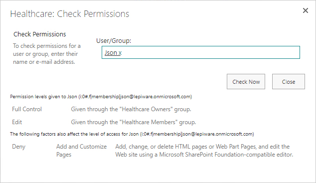 check user permissions using native method