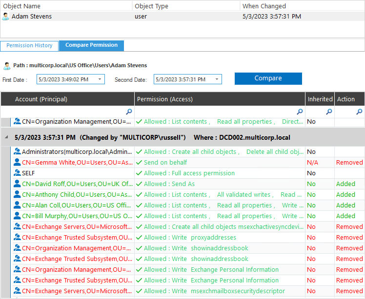 Compare Exchange Server Permissions