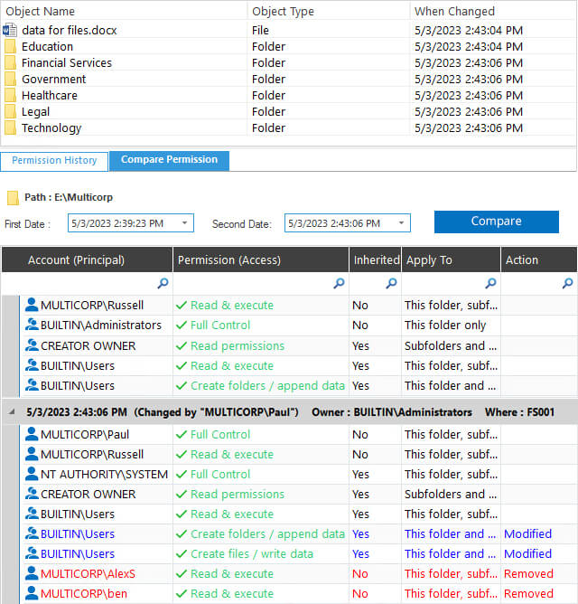 Compare Permissions in File Server