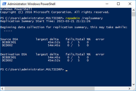 repadmin / replsummary command