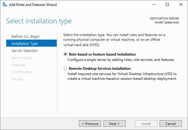 Role-based or Feature-based installation
