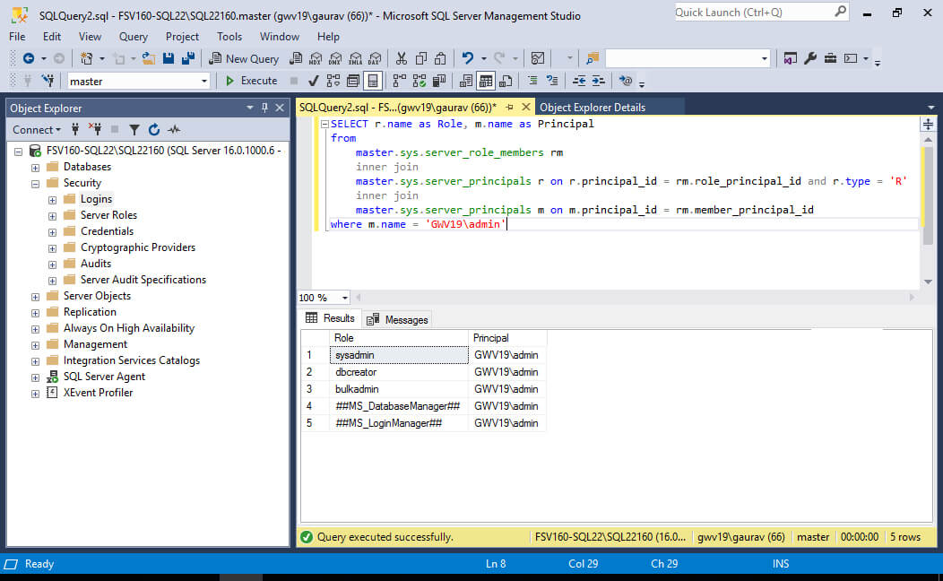 Listing SQL Server Roles for a User