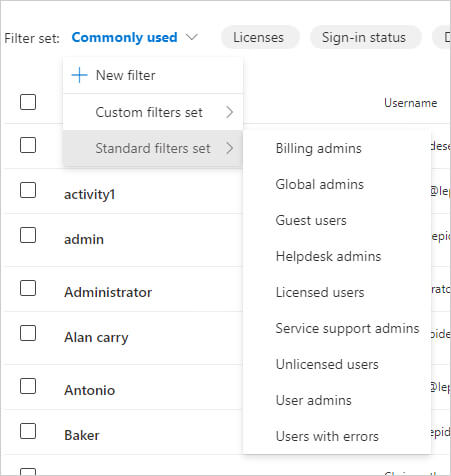 set filter to see admin users