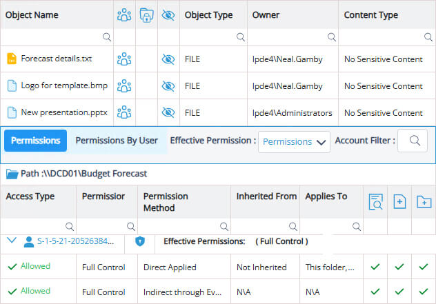 Permissions by Object report generated by Lepide
