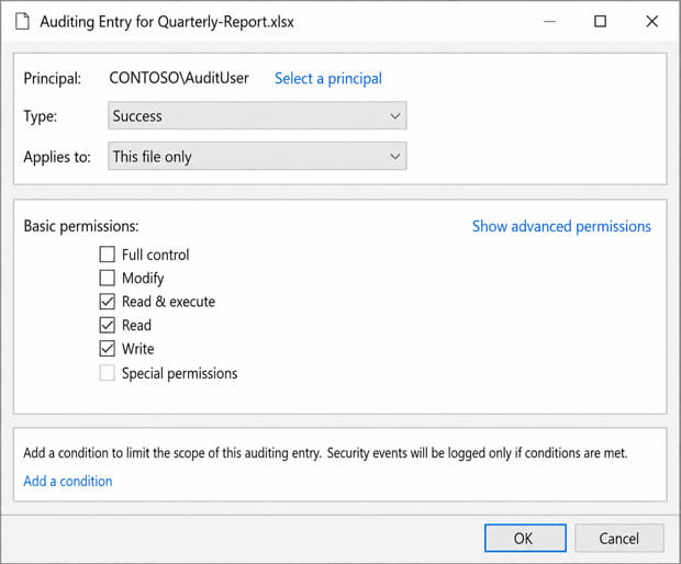 Enable auditing for a specific file