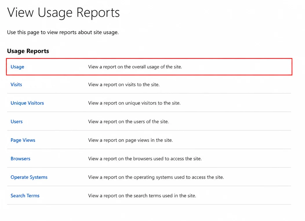 Navigate to Usage Report