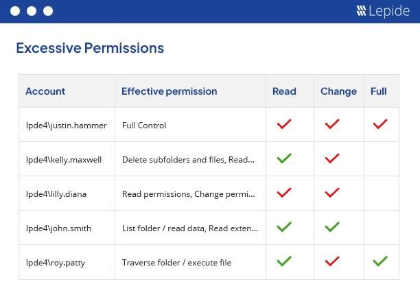 Exessive permissions report by Lepide